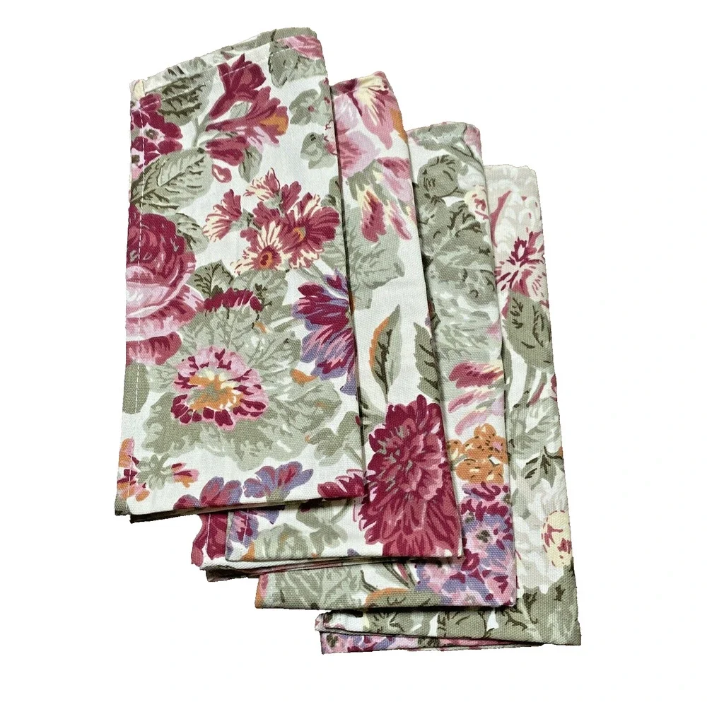 Chaps Brand Cloth Napkins Set of 4 Bold Floral Print in Yellow Pink Red Flowers